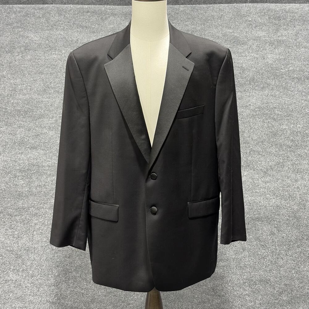 Woolmark Tuxedo Jacket Mens 48 Black Wool Satin Lapel 2 Button Formal Wedding